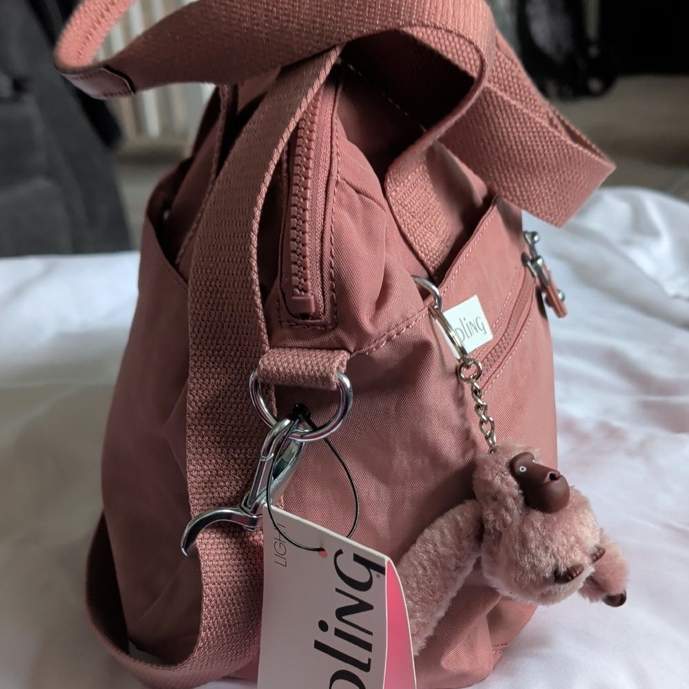 Kipling Dusky Rose Nylon Tote with Monkey Charm - Picture 2 of 4